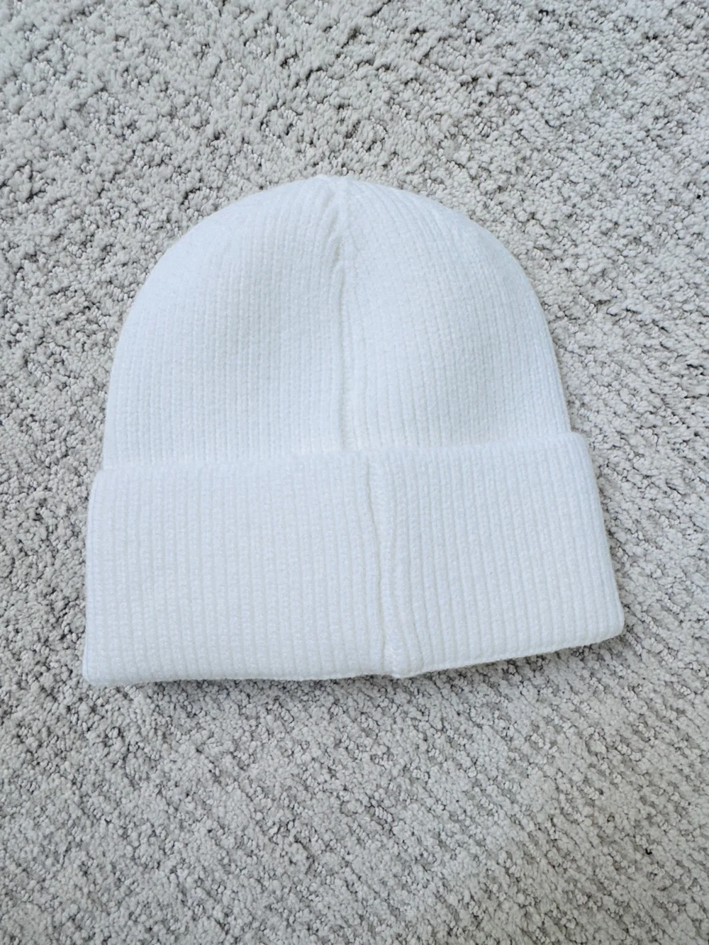 Celine Cream Ribbed Knit Beanie with Embroidered Logo